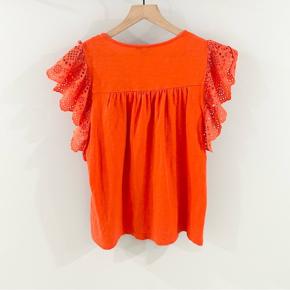 J. Crew Flutter Sleeve Eyelet Pom Pom Blouse Orange Size Small - Picture 6 of 6